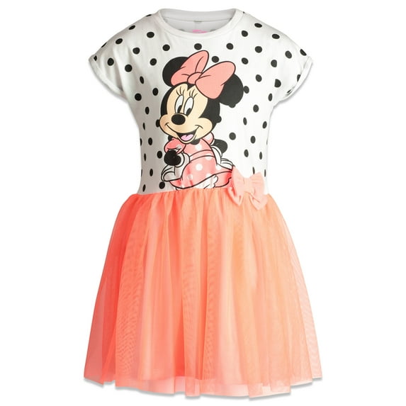 Disney Minnie Mouse Infant Baby Girls Tulle Short Sleeve Dress White/Coral 24 Months
