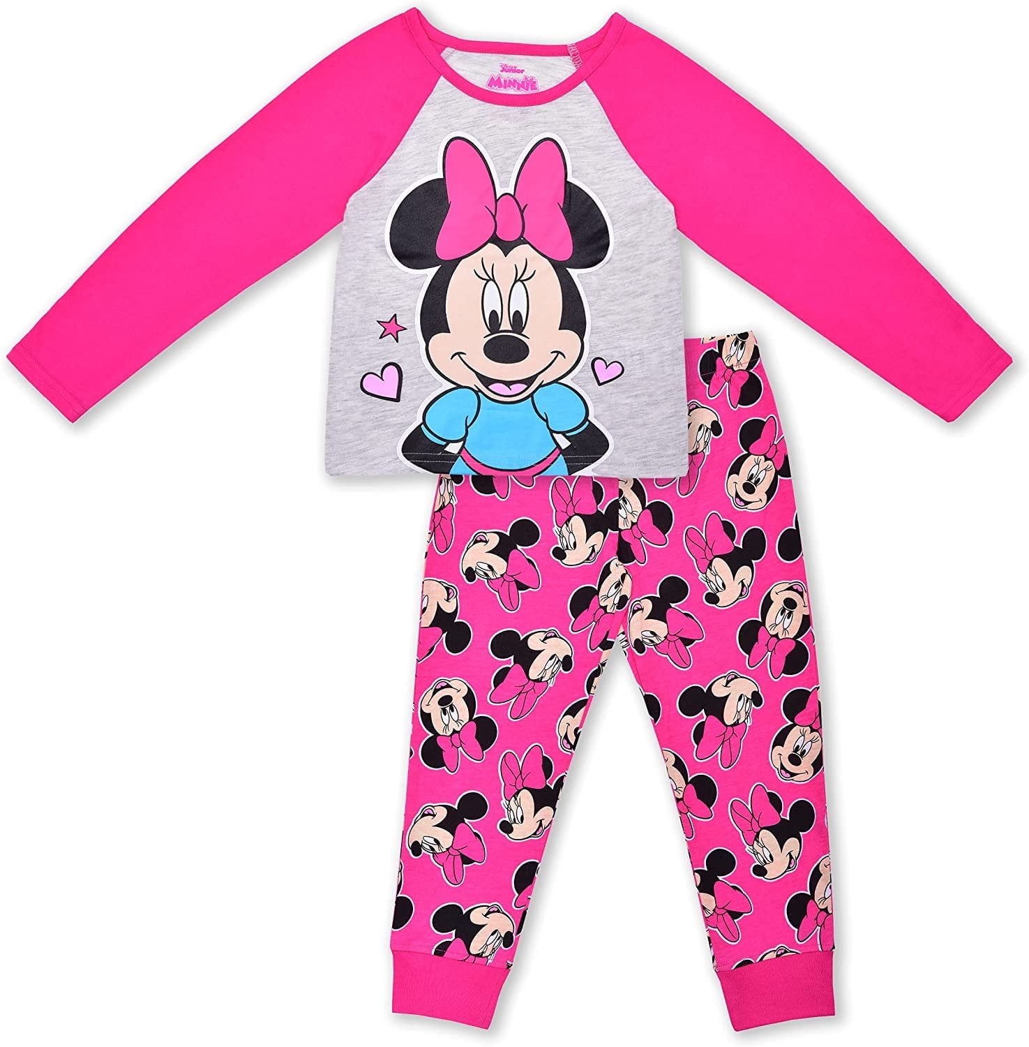 Disney Minnie Mouse Jogger Set for Girls, 2 Pack Long Sleeve Tee and Jog Pants Bundle