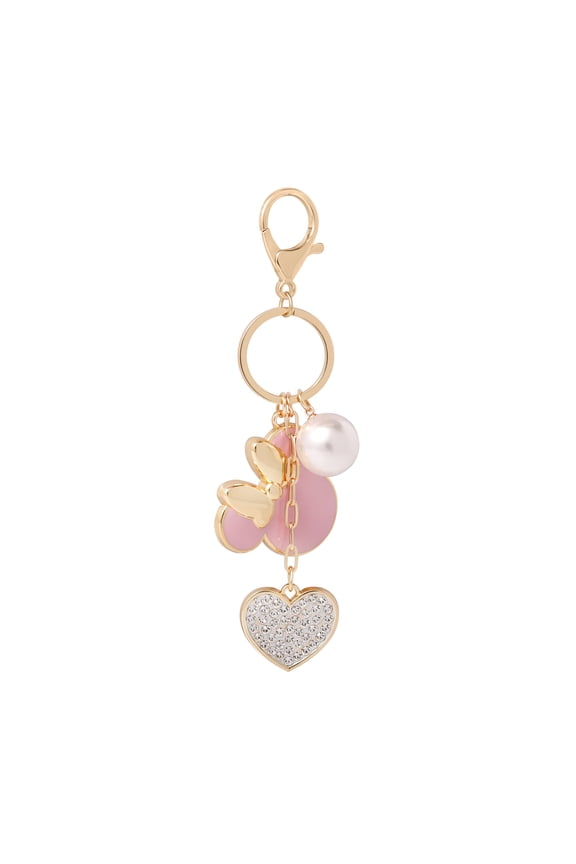 Minnie Mouse Keychain with Pearl and Glitter Heart Charms