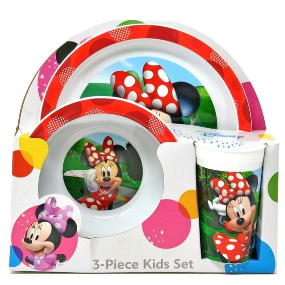 Disney Minnie Mouse Kids 3-Piece Play Set Plate, Bowl & Cup Perfect for Toddlers and Young Children