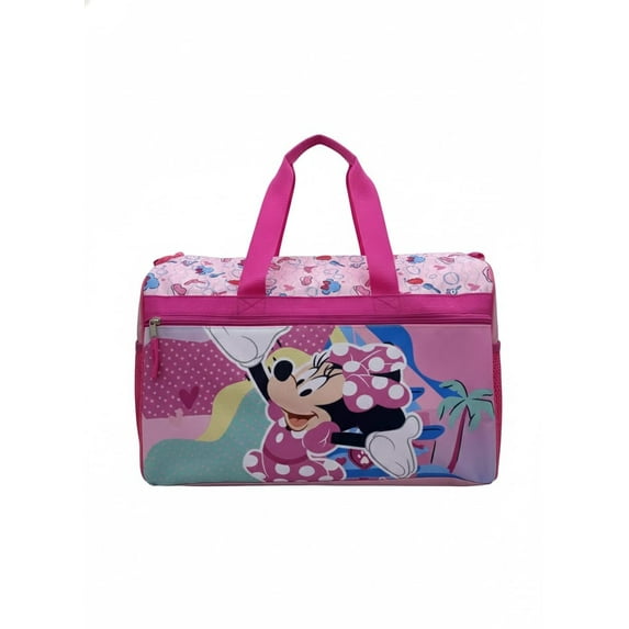 Disney Minnie Mouse Kids Duffle Bag 16.5" Travel & Sports Bag with Zipper Pocket, Mesh Sides & Shoulder Strap