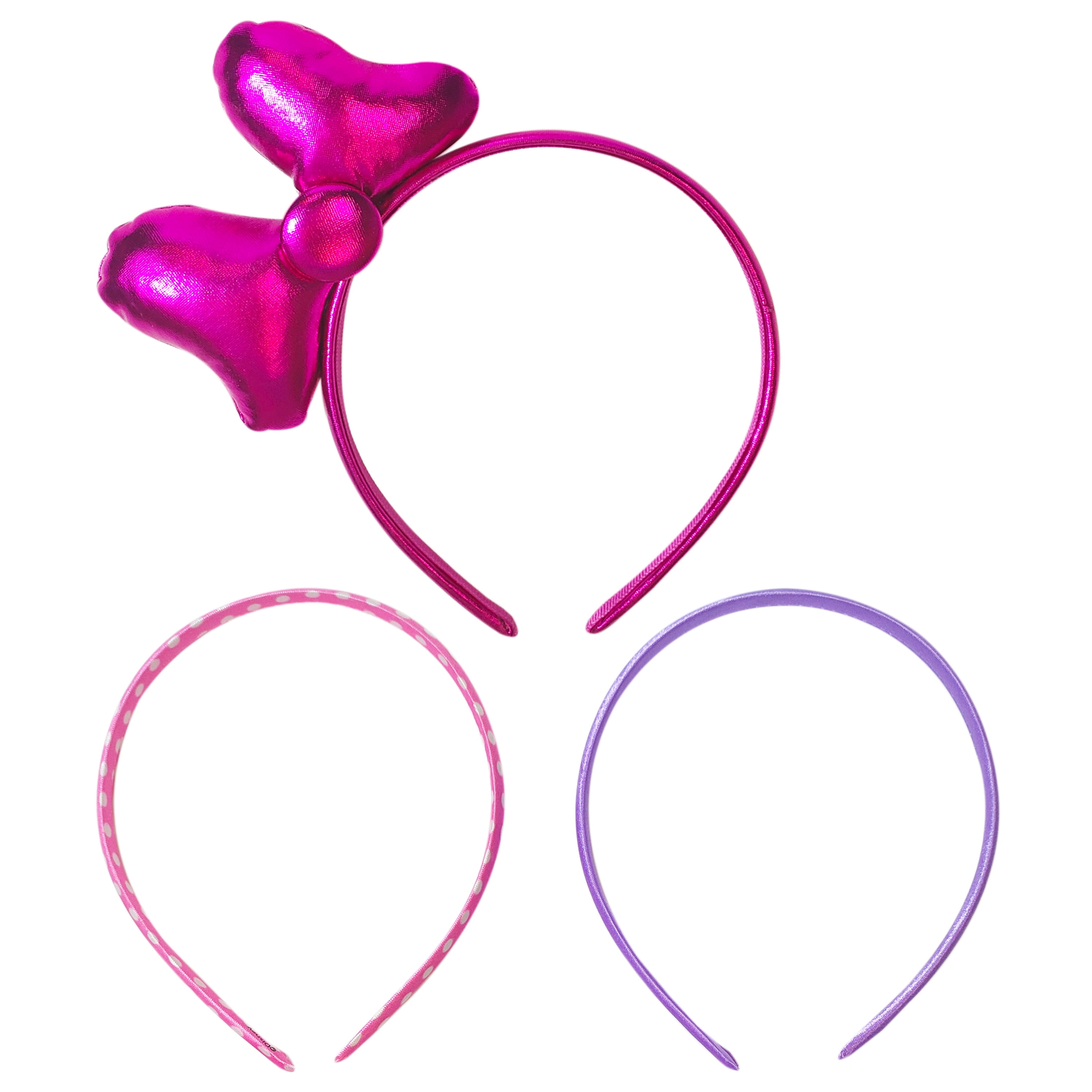 Babyhug Disney Free Size Headbands With Minnie Mouse Bow Applique & Print Pack of 2 - Fuchsia & Pink