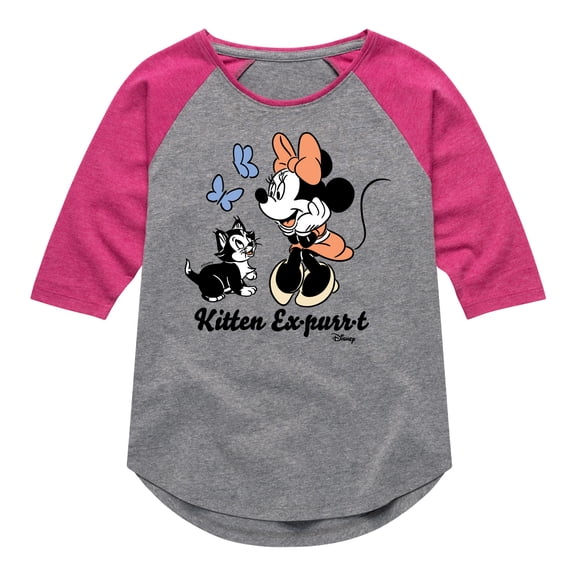 Disney - Minnie Mouse - Kitten Expurrt - Toddler & Youth Girls Raglan Graphic T-Shirt