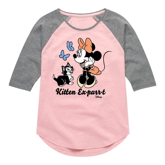 Disney - Minnie Mouse - Kitten Expurrt - Toddler & Youth Girls Raglan Graphic T-Shirt