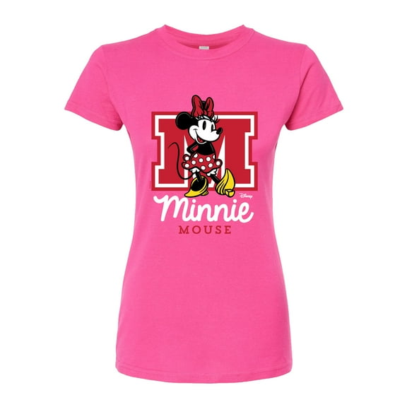 Disney - Minnie Mouse - Large Collegiate M - Juniors Fitted Graphic T-Shirt