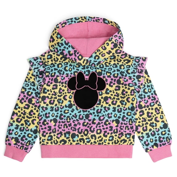 Disney Minnie Mouse Leopard Print Fleece Pullover Hoodie Toddler to Big Kid