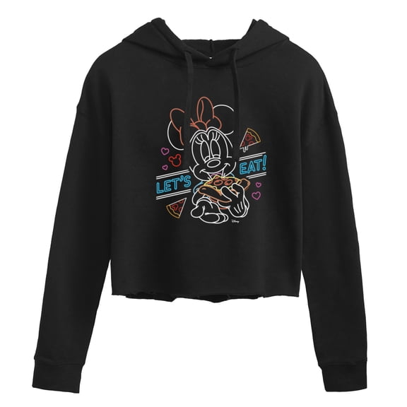 Disney - Minnie Mouse - Let's Eat Pizza - Juniors Cropped Pullover Hoodie