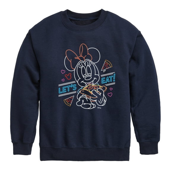Disney - Minnie Mouse - Let's Eat Pizza - Youth Crewneck Fleece Sweatshirt