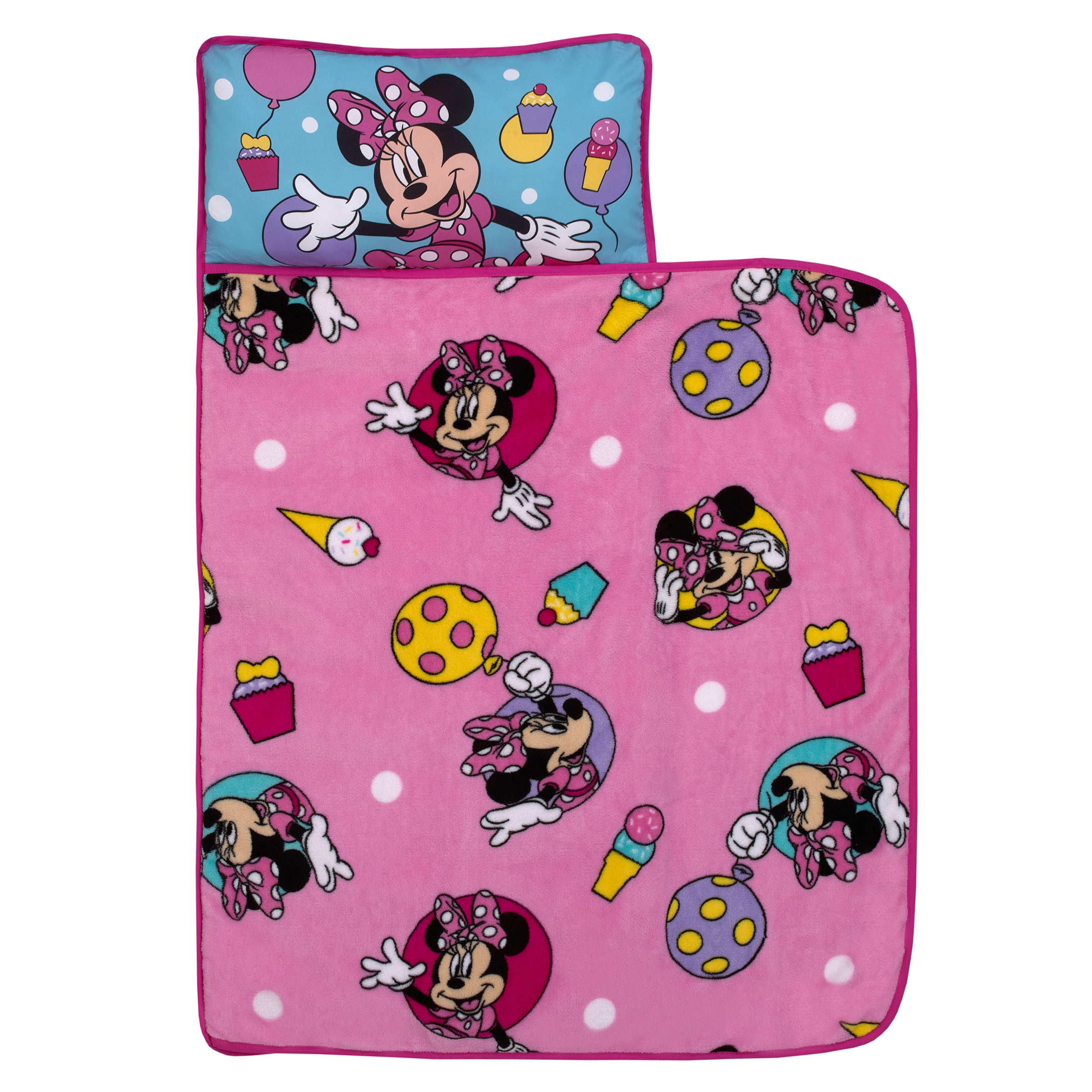 Disney Minnie Mouse Toddler Nap Mat with Attached Pillow, Ideal for
