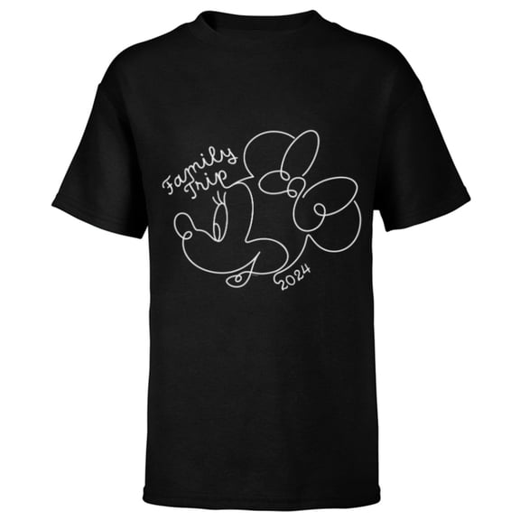 Disney Minnie Mouse Line Drawing Family Trip Vacation 2024 - Short Sleeve T-Shirt for Kids - Customized-Black