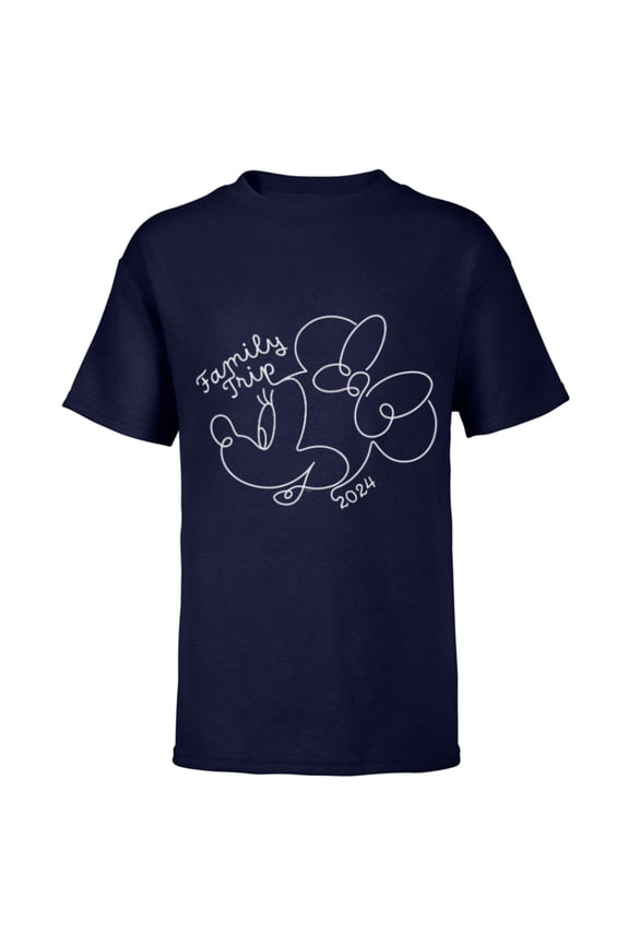 Minnie Mouse Line Drawing Family Trip Vacation 2024 - Short Sleeve T-Shirt for Kids - Customized-Navy