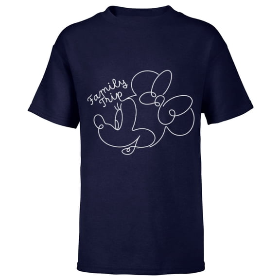 Disney Minnie Mouse Line Drawing Family Trip Vacation - Short Sleeve T-Shirt for Kids - Customized-Navy