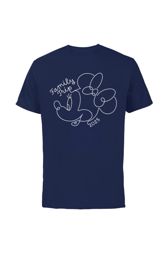 Minnie Mouse Line Drawing Family Trip Vacation 2025 - Short Sleeve Cotton T-Shirt for Adults - Customized-Navy