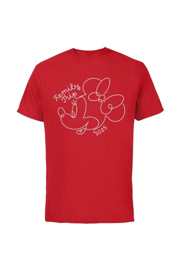 Minnie Mouse Line Drawing Family Trip Vacation 2025 - Short Sleeve Cotton T-Shirt for Adults - Customized-Red