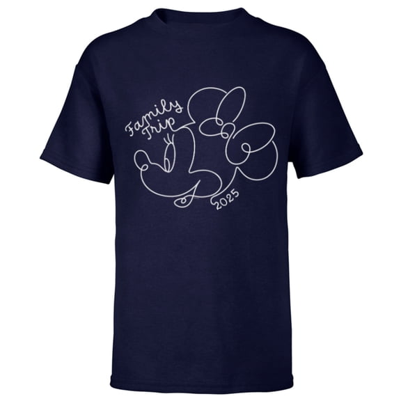 Disney Minnie Mouse Line Drawing Family Trip Vacation 2025 - Short Sleeve T-Shirt for Kids - Customized-Navy