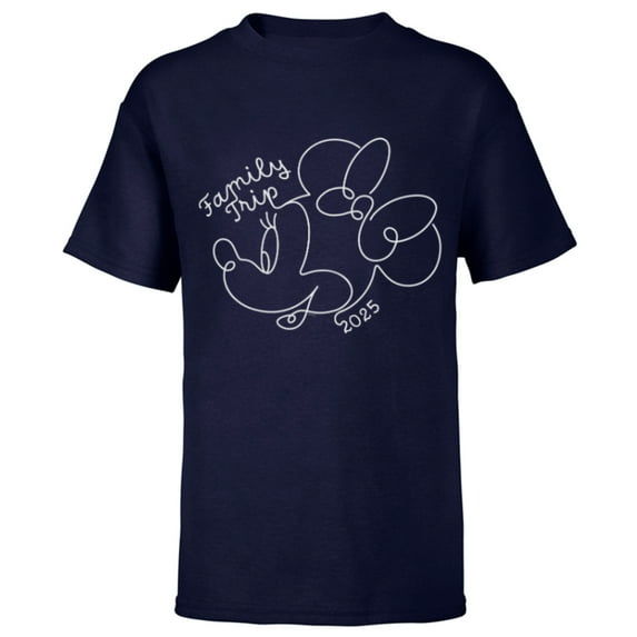 Disney Minnie Mouse Line Drawing Family Trip Vacation 2025 - Short Sleeve T-Shirt for Kids - Customized-Navy