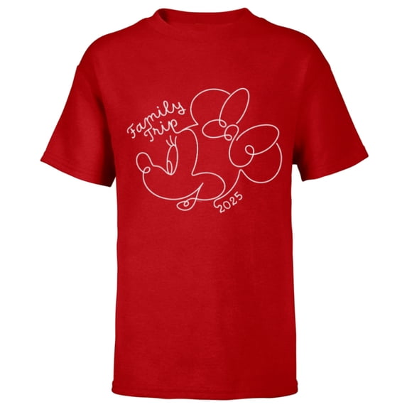 Disney Minnie Mouse Line Drawing Family Trip Vacation 2025 - Short Sleeve T-Shirt for Kids - Customized-Red