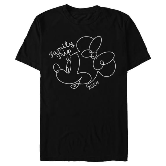 Disney Minnie Mouse Line Drawing Family Trip Vacation 2024 - Short Sleeve Blended T-Shirt for Adults - Customized-Black