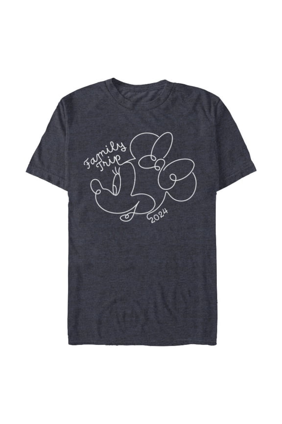 Minnie Mouse Line Drawing Family Trip Vacation 2024 - Short Sleeve Blended T-Shirt for Adults - Customized-Navy Heather