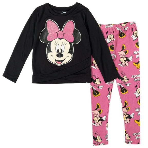 Disney Minnie Mouse Little Girls Crossover T-Shirt and Leggings Outfit Set Infant to Little Kid