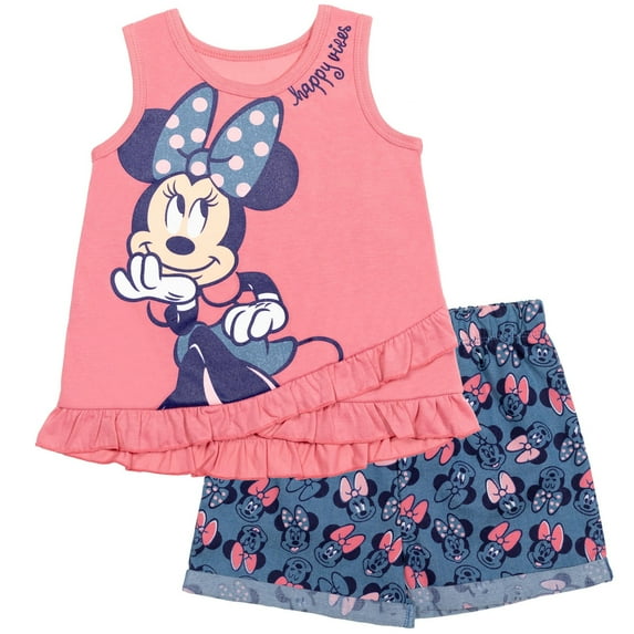 Disney Minnie Mouse Little Girls Crossover T-Shirt and Shorts Infant to Little Kid