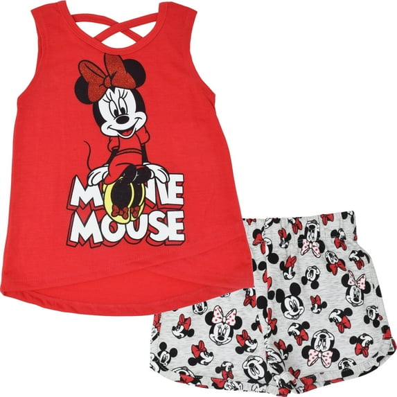 Disney Minnie Mouse Little Girls Crossover Tank Top and Active Retro Dolphin French Terry Shorts Infant to Big Kid