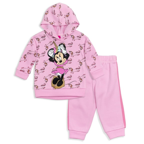 Disney Minnie Mouse Little Girls Fleece Pullover Hoodie and Pants Outfit Set Infant to Little Kid