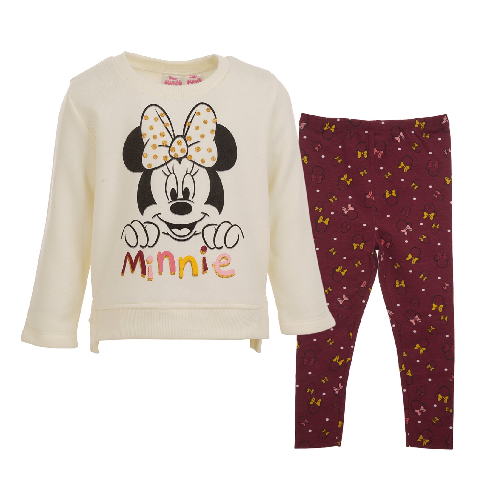 Disney Minnie Mouse Little Girls Fleece Sweatshirt and Leggings Outfit Set Infant to Little Kid