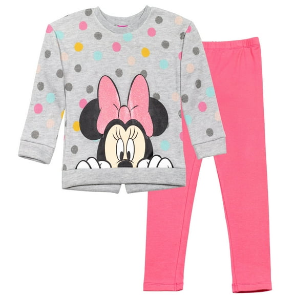 Disney Minnie Mouse Little Girls Fleece Sweatshirt and Leggings Outfit Set Toddler to Big Kid