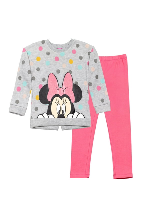 Minnie Mouse Little Girls Fleece Sweatshirt and Leggings Outfit Set Toddler to Big Kid