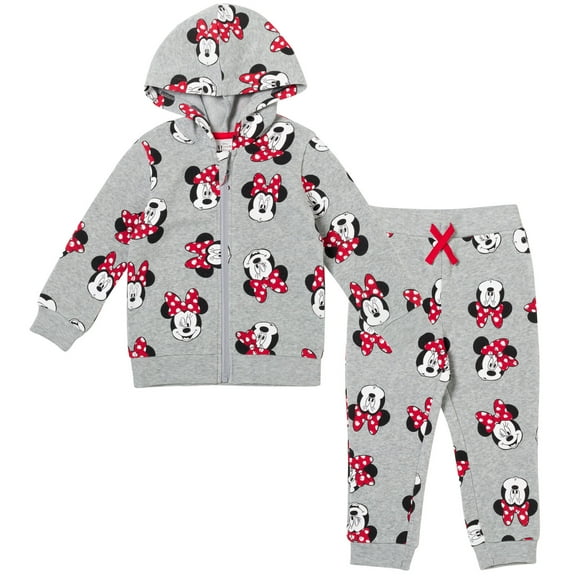 Disney Minnie Mouse Little Girls Fleece Zip Up Hoodie and Jogger Pants Set Toddler to Big Kid