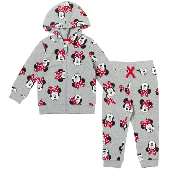 Disney Minnie Mouse Little Girls Fleece Zip Up Hoodie and Jogger Pants Set Toddler to Big Kid