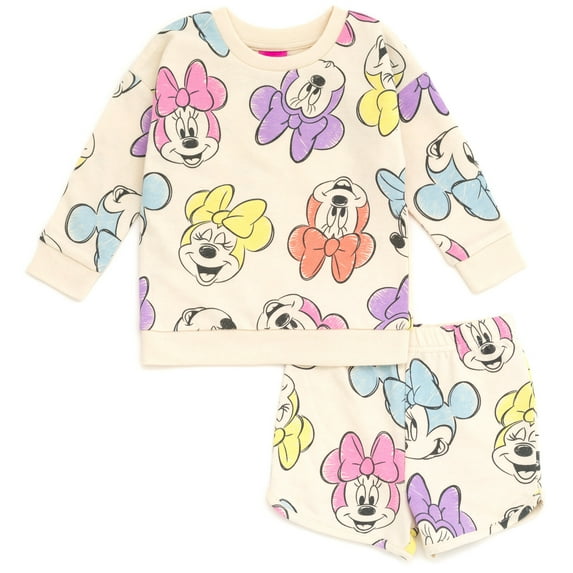 Disney Minnie Mouse Little Girls French Terry Sweatshirt and Shorts Multicolor 7-8