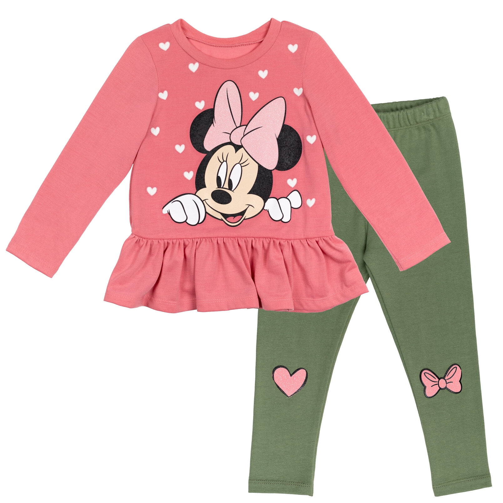 Disney Minnie Mouse Little Girls Peplum T-Shirt and Leggings Outfit Set  Toddler to Little Kid