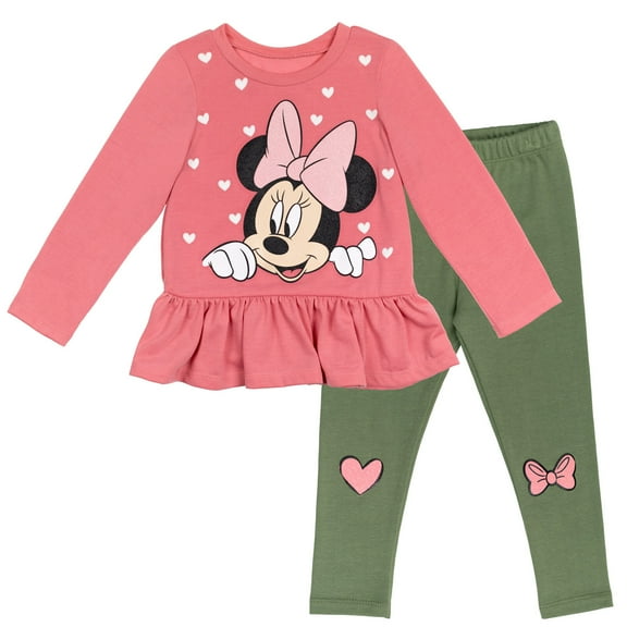 Disney Minnie Mouse Little Girls Peplum T-Shirt and Leggings Outfit Set Toddler to Little Kid