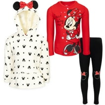 Disney Minnie Mouse Little Girls Pullover Fleece Hoodie T-Shirt and Leggings 3 Piece Outfit Set Infant to Big Kid