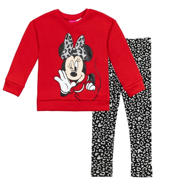 Disney Minnie Mouse Little Girls Pullover Fleece Sweatshirt and Leggings Outfit Set Infant to Big Kid