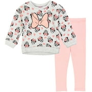 Disney Minnie Mouse Little Girls Pullover Fleece Sweatshirt and Leggings Outfit Set