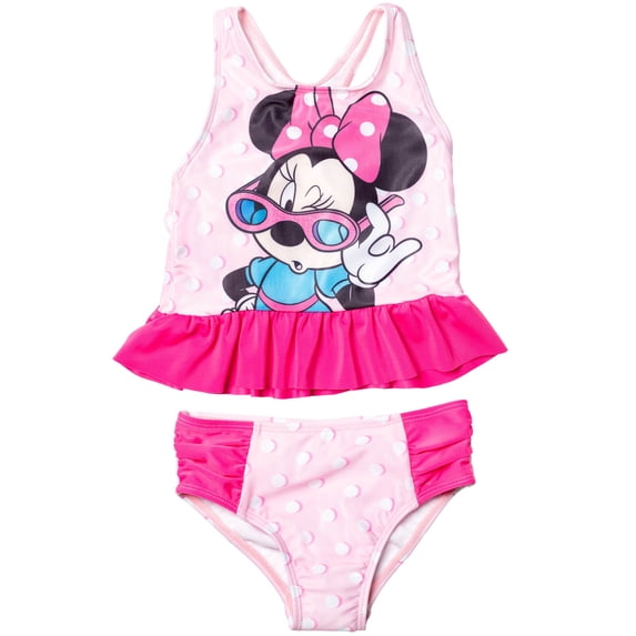Disney Minnie Mouse Little Girls' 2-Piece Swimwear Bathing Suit Set Minnie Pink Polka Dot