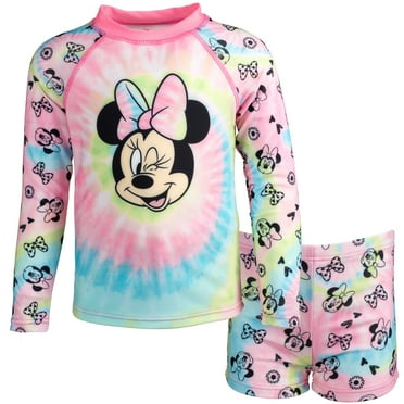 Disney Minnie Mouse Little Girls Rash Guard and Swim Shorts Set Infant to Big Kid