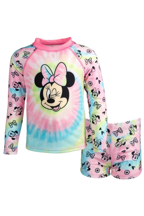 Minnie Mouse Little Girls Rash Guard and Swim Shorts Set Infant to Big Kid
