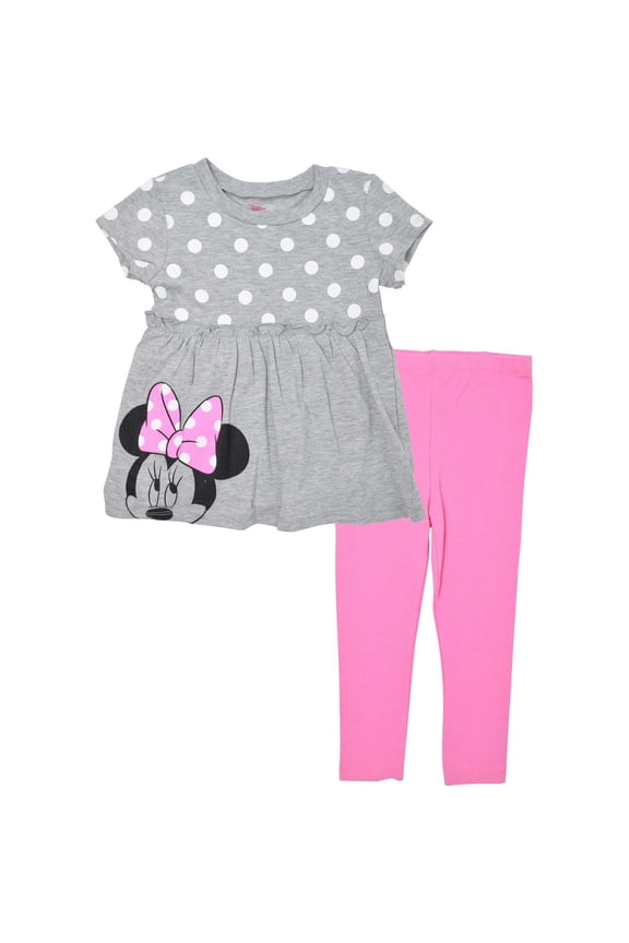 Minnie Mouse Little Girls T-Shirt Dress and Leggings Outfit Set Infant to Big Kid