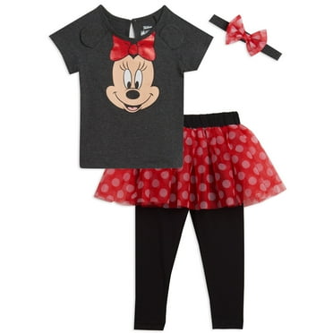 Disney Minnie Mouse Little Girls T-Shirt Leggings and Headband 3 Piece Outfit Set Infant to Big Kid