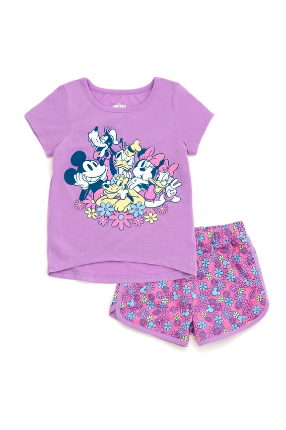 Mickey Mouse Goofy Donald Duck T-Shirt and French Terry Dolphin Shorts Outfit Set Infant to Big Kid