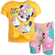 Disney Minnie Mouse Little Girls T-Shirt and Bike Shorts Outfit Set Infant to Little Kid