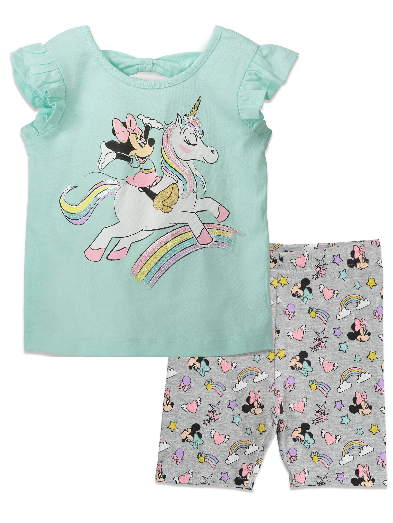Disney Minnie Mouse Little Girls T-Shirt and Bike Shorts Outfit Set Toddler to Big Kid