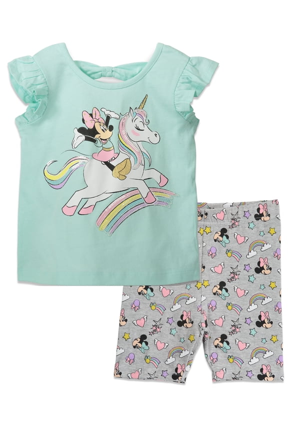 Minnie Mouse Little Girls T-Shirt and Bike Shorts Outfit Set Toddler to Big Kid