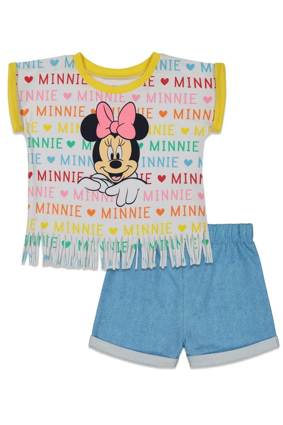 Minnie Mouse Little Girls T-Shirt and French Terry Shorts Outfit Set Infant to Big Kid