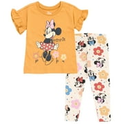 Disney Minnie Mouse Little Girls T-Shirt and Leggings Outfit Set Brown / White 6