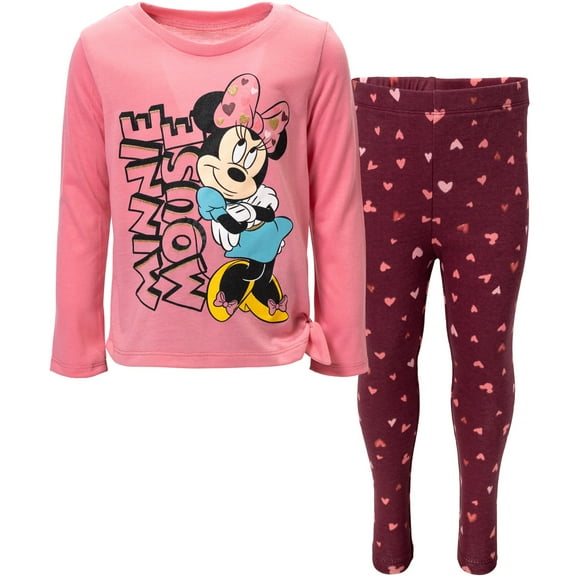 Disney Minnie Mouse Little Girls T-Shirt and Leggings Outfit Set Toddler to Little Kid